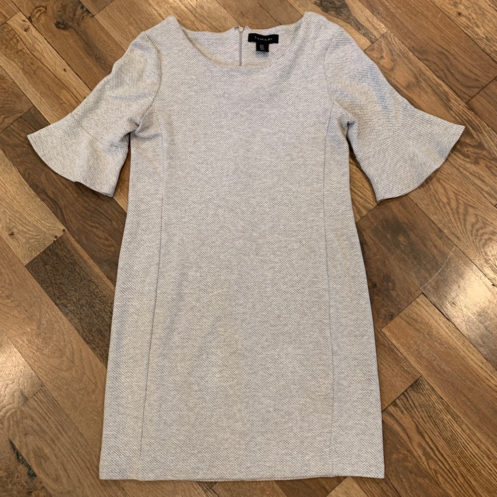 Tahari Womens Gray Round Neck Bell Ruffle Sleeve Dress Size 4 - Picture 4 of 10